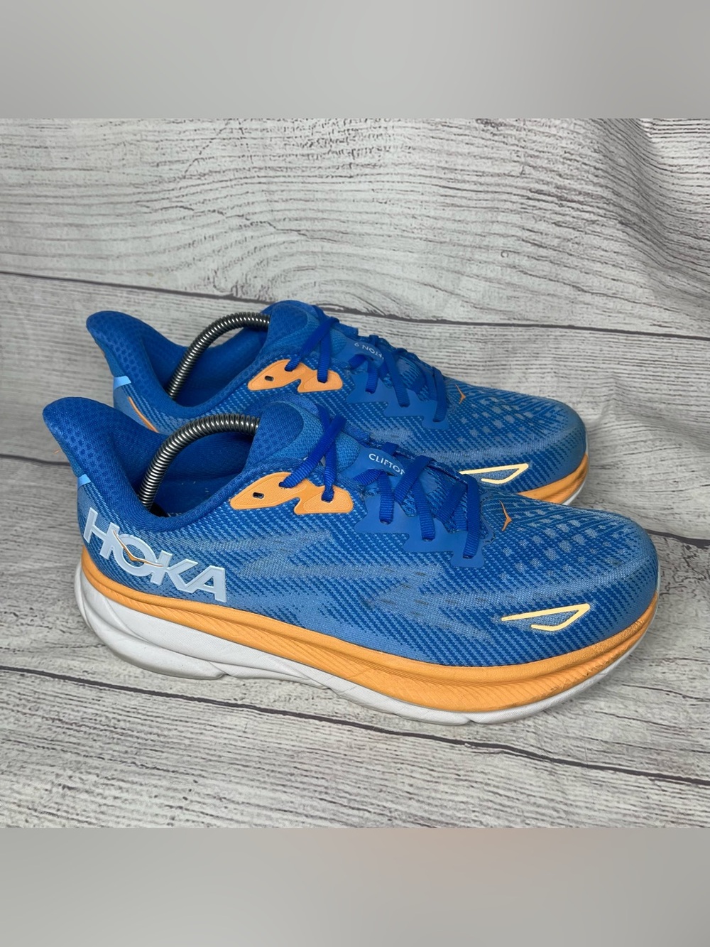 Hoka One One Clifton 9 Men’s 10EE Blue Orange Athletic Running Shoes